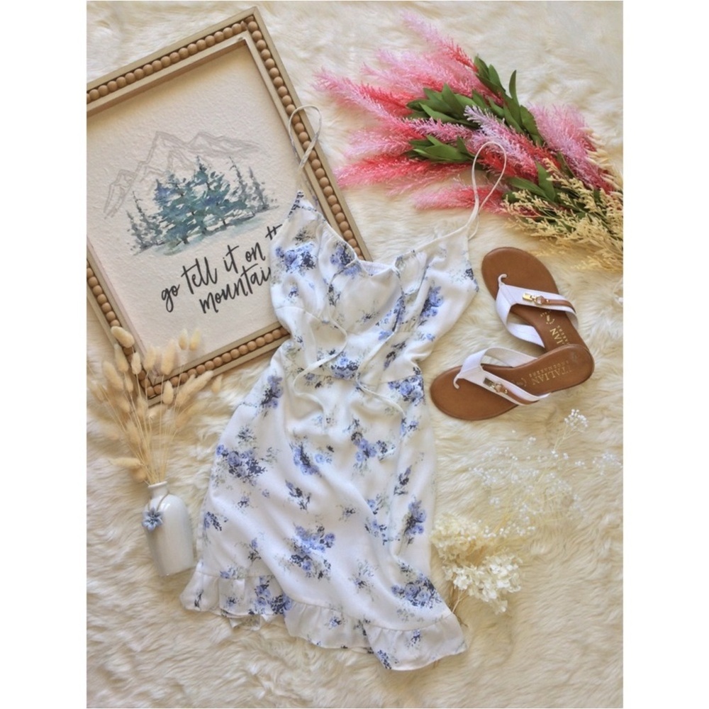 Abercrombie & Fitch Bluebell Milkmaid Dress White Blue Floral Sz S Western